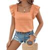 imageSHEWIN Womens Casual Summer Square Neck Tank Tops Sleeveless Ruffle Chiffon Blouses Top ShirtsOrange