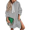 imageSHEWIN Womens Oversized Casual Pullover Long Sleeve Split Hem Drawstring Hoodies Dress With Kangaroo PocketD Gray