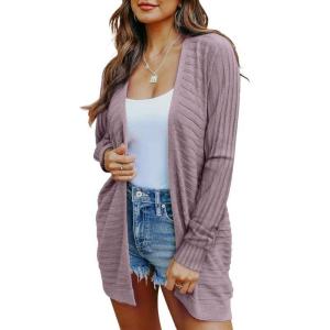 imageSHEWIN Womens Casual 34 Short Sleeve Open Front Lightweight Cable Knit Kimono Cardigan SweatersF Light Purple