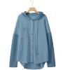 imageSHEWIN Oversized Sweatshirt for Women Loose Fit Casual Long Sleeve Button Hooded Sweatshirts Hoodies with PocketBlue