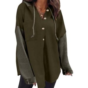 imageSHEWIN Oversized Sweatshirt for Women Loose Fit Casual Long Sleeve Button Hooded Sweatshirts Hoodies with PocketArmy Green