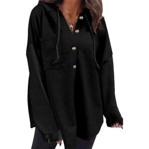 imageSHEWIN Oversized Sweatshirt for Women Loose Fit Casual Long Sleeve Button Hooded Sweatshirts Hoodies with PocketBlack