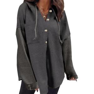 imageSHEWIN Oversized Sweatshirt for Women Loose Fit Casual Long Sleeve Button Hooded Sweatshirts Hoodies with PocketCarbon Grey
