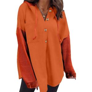 imageSHEWIN Oversized Sweatshirt for Women Loose Fit Casual Long Sleeve Button Hooded Sweatshirts Hoodies with PocketGold Flame