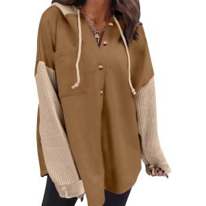 imageSHEWIN Oversized Sweatshirt for Women Loose Fit Casual Long Sleeve Button Hooded Sweatshirts Hoodies with PocketKhaki