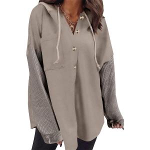 imageSHEWIN Oversized Sweatshirt for Women Loose Fit Casual Long Sleeve Button Hooded Sweatshirts Hoodies with PocketLight Grey