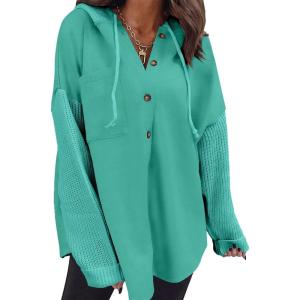 imageSHEWIN Oversized Sweatshirt for Women Loose Fit Casual Long Sleeve Button Hooded Sweatshirts Hoodies with PocketMint Green