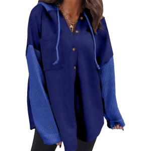 imageSHEWIN Oversized Sweatshirt for Women Loose Fit Casual Long Sleeve Button Hooded Sweatshirts Hoodies with PocketNavy Blue