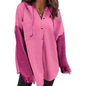 imageSHEWIN Oversized Sweatshirt for Women Loose Fit Casual Long Sleeve Button Hooded Sweatshirts Hoodies with PocketPink