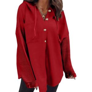 imageSHEWIN Oversized Sweatshirt for Women Loose Fit Casual Long Sleeve Button Hooded Sweatshirts Hoodies with PocketRed