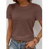 imageSHEWIN Womens Frenchy Summer Tops Crewneck Short Sleeve T Shirts Casual Waffle Knit Jacquard Blouses Top ShirtsCoffee
