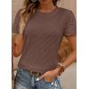 imageSHEWIN Womens Frenchy Summer Tops Crewneck Short Sleeve T Shirts Casual Waffle Knit Jacquard Blouses Top ShirtsCoffee