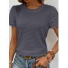 imageSHEWIN Womens Frenchy Summer Tops Crewneck Short Sleeve T Shirts Casual Waffle Knit Jacquard Blouses Top ShirtsDark Grey