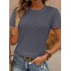 imageSHEWIN Womens Frenchy Summer Tops Crewneck Short Sleeve T Shirts Casual Waffle Knit Jacquard Blouses Top ShirtsDark Grey