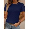 imageSHEWIN Womens Frenchy Summer Tops Crewneck Short Sleeve T Shirts Casual Waffle Knit Jacquard Blouses Top ShirtsDrak Blue