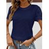 imageSHEWIN Womens Frenchy Summer Tops Crewneck Short Sleeve T Shirts Casual Waffle Knit Jacquard Blouses Top ShirtsDrak Blue