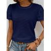 imageSHEWIN Womens Frenchy Summer Tops Crewneck Short Sleeve T Shirts Casual Waffle Knit Jacquard Blouses Top ShirtsDrak Blue