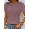 imageSHEWIN Womens Frenchy Summer Tops Crewneck Short Sleeve T Shirts Casual Waffle Knit Jacquard Blouses Top ShirtsPurple