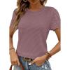 imageSHEWIN Womens Frenchy Summer Tops Crewneck Short Sleeve T Shirts Casual Waffle Knit Jacquard Blouses Top ShirtsPurple