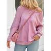 imageSHEWIN Womens Oversized Off The Shoulder Sweatshirt Casual Crewneck Long Sleeve Reverse Seam Waffle Knit TopsPink