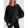 imageSHEWIN Womens Oversized Reverse Seam Sweatshirt Casual Long Sleeve Pullover Tops Lightweight Loose Crewneck SweatshirtsA Black