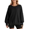 imageSHEWIN Womens Oversized Reverse Seam Sweatshirt Casual Long Sleeve Pullover Tops Lightweight Loose Crewneck SweatshirtsA Black