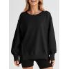 imageSHEWIN Womens Oversized Reverse Seam Sweatshirt Casual Long Sleeve Pullover Tops Lightweight Loose Crewneck SweatshirtsA Black