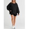 imageSHEWIN Womens Oversized Reverse Seam Sweatshirt Casual Long Sleeve Pullover Tops Lightweight Loose Crewneck SweatshirtsA Black