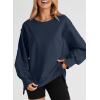 imageSHEWIN Womens Oversized Reverse Seam Sweatshirt Casual Long Sleeve Pullover Tops Lightweight Loose Crewneck SweatshirtsA Blue