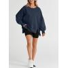 imageSHEWIN Womens Oversized Reverse Seam Sweatshirt Casual Long Sleeve Pullover Tops Lightweight Loose Crewneck SweatshirtsA Blue