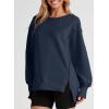 imageSHEWIN Womens Oversized Reverse Seam Sweatshirt Casual Long Sleeve Pullover Tops Lightweight Loose Crewneck SweatshirtsA Blue