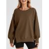 imageSHEWIN Womens Oversized Reverse Seam Sweatshirt Casual Long Sleeve Pullover Tops Lightweight Loose Crewneck SweatshirtsA Brown