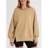 imageSHEWIN Womens Oversized Reverse Seam Sweatshirt Casual Long Sleeve Pullover Tops Lightweight Loose Crewneck SweatshirtsA Khaki
