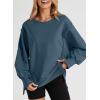 imageSHEWIN Womens Oversized Reverse Seam Sweatshirt Casual Long Sleeve Pullover Tops Lightweight Loose Crewneck SweatshirtsA Prussian Blue