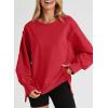 imageSHEWIN Womens Oversized Reverse Seam Sweatshirt Casual Long Sleeve Pullover Tops Lightweight Loose Crewneck SweatshirtsA Red