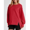imageSHEWIN Womens Oversized Reverse Seam Sweatshirt Casual Long Sleeve Pullover Tops Lightweight Loose Crewneck SweatshirtsA Red