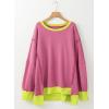imageSHEWIN Womens Oversized Reverse Seam Sweatshirt Casual Long Sleeve Pullover Tops Lightweight Loose Crewneck SweatshirtsColor Block Pink