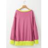 imageSHEWIN Womens Oversized Reverse Seam Sweatshirt Casual Long Sleeve Pullover Tops Lightweight Loose Crewneck SweatshirtsColor Block Pink