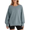 imageSHEWIN Womens Oversized Reverse Seam Sweatshirt Casual Long Sleeve Pullover Tops Lightweight Loose Crewneck SweatshirtsN Mist Blue