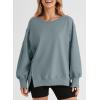imageSHEWIN Womens Oversized Reverse Seam Sweatshirt Casual Long Sleeve Pullover Tops Lightweight Loose Crewneck SweatshirtsN Mist Blue