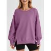 imageSHEWIN Womens Oversized Reverse Seam Sweatshirt Casual Long Sleeve Pullover Tops Lightweight Loose Crewneck SweatshirtsN Pink Purple