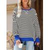 imageSHEWIN Womens Oversized Reverse Seam Sweatshirt Casual Long Sleeve Pullover Tops Lightweight Loose Crewneck SweatshirtsStrpied Black