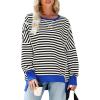 imageSHEWIN Womens Oversized Reverse Seam Sweatshirt Casual Long Sleeve Pullover Tops Lightweight Loose Crewneck SweatshirtsStrpied Black