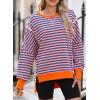 imageSHEWIN Womens Oversized Reverse Seam Sweatshirt Casual Long Sleeve Pullover Tops Lightweight Loose Crewneck SweatshirtsStrpied Pink
