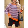 imageSHEWIN Womens Oversized Reverse Seam Sweatshirt Casual Long Sleeve Pullover Tops Lightweight Loose Crewneck SweatshirtsStrpied Pink