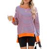 imageSHEWIN Womens Oversized Reverse Seam Sweatshirt Casual Long Sleeve Pullover Tops Lightweight Loose Crewneck SweatshirtsStrpied Pink
