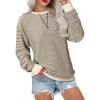 imageSHEWIN Womens Striped Sweatshirt Crewneck Casual Long Sleeve Pullover Tops Trendy 2025Apricot and Black Stripe