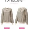 imageSHEWIN Womens Striped Sweatshirt Crewneck Casual Long Sleeve Pullover Tops Trendy 2025Apricot and Black Stripe