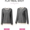 imageSHEWIN Womens Striped Sweatshirt Crewneck Casual Long Sleeve Pullover Tops Trendy 2025Apricot and Gray Stripe