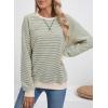 imageSHEWIN Womens Striped Sweatshirt Crewneck Casual Long Sleeve Pullover Tops Trendy 2025Apricot and Green Stripe
